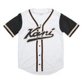 KARL KANI Mens White & Black Script Logo Baseball T-Shirt XS Short Sleeve V-Neck