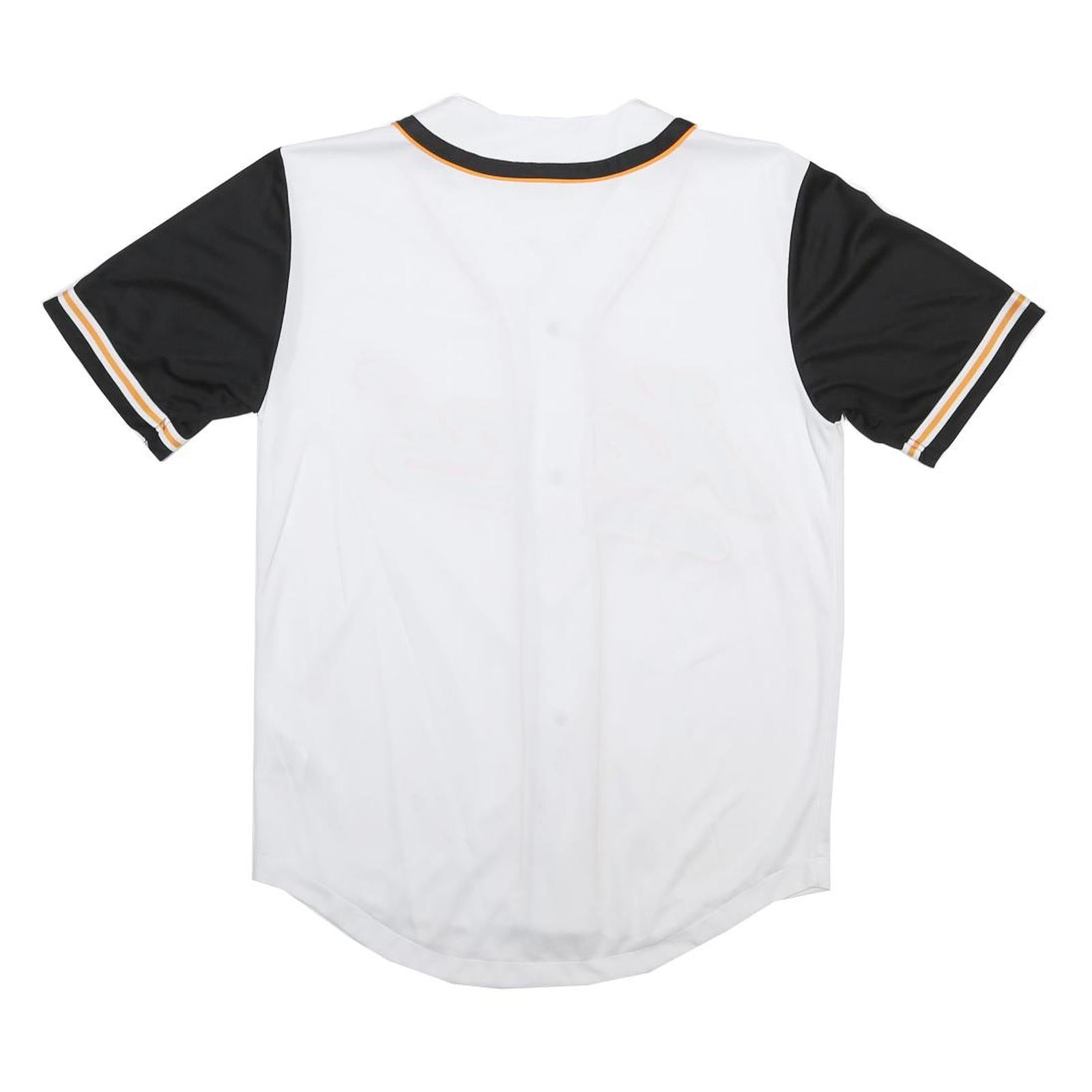 KARL KANI Mens White & Black Script Logo Baseball T-Shirt XS Short Sleeve V-Neck