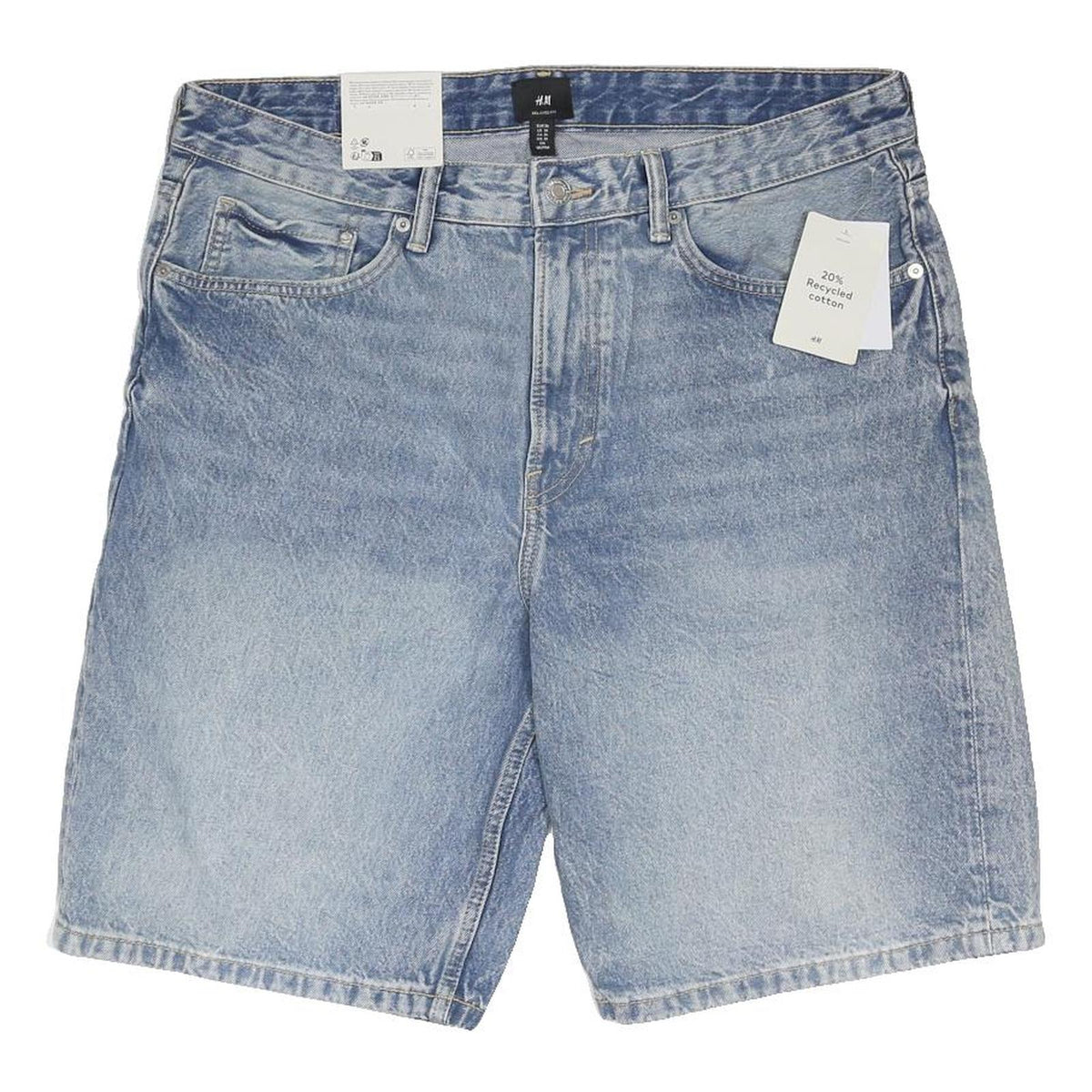 H&M Mens Denim Blue Shorts Relaxed Fit XL W38 Cotton Blend Casual Knee Length