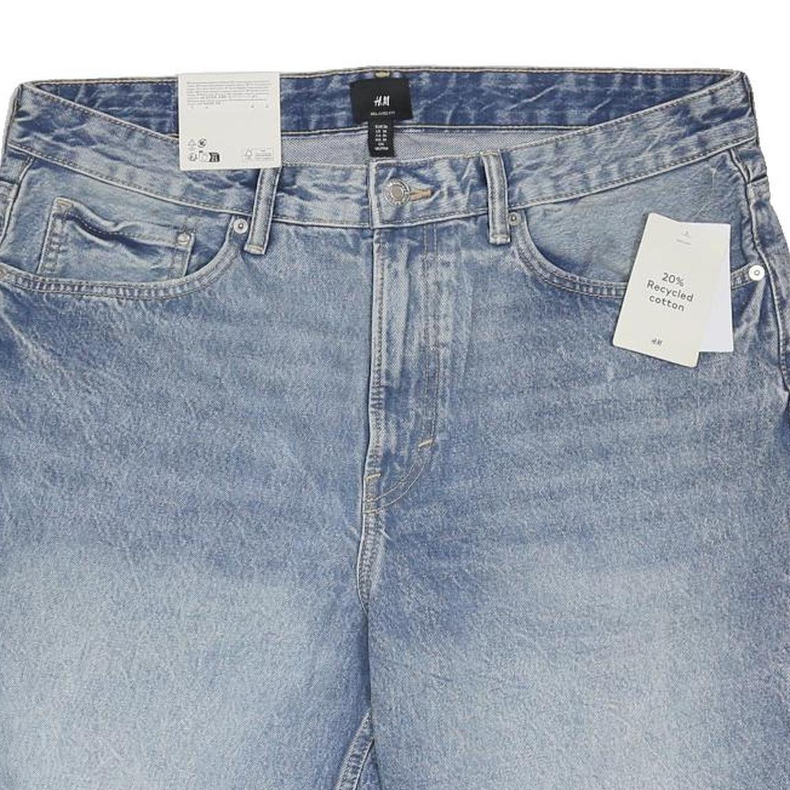 H&M Mens Denim Blue Shorts Relaxed Fit XL W38 Cotton Blend Casual Knee Length