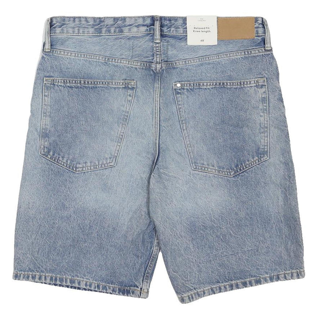 H&M Mens Denim Blue Shorts Relaxed Fit XL W38 Cotton Blend Casual Knee Length