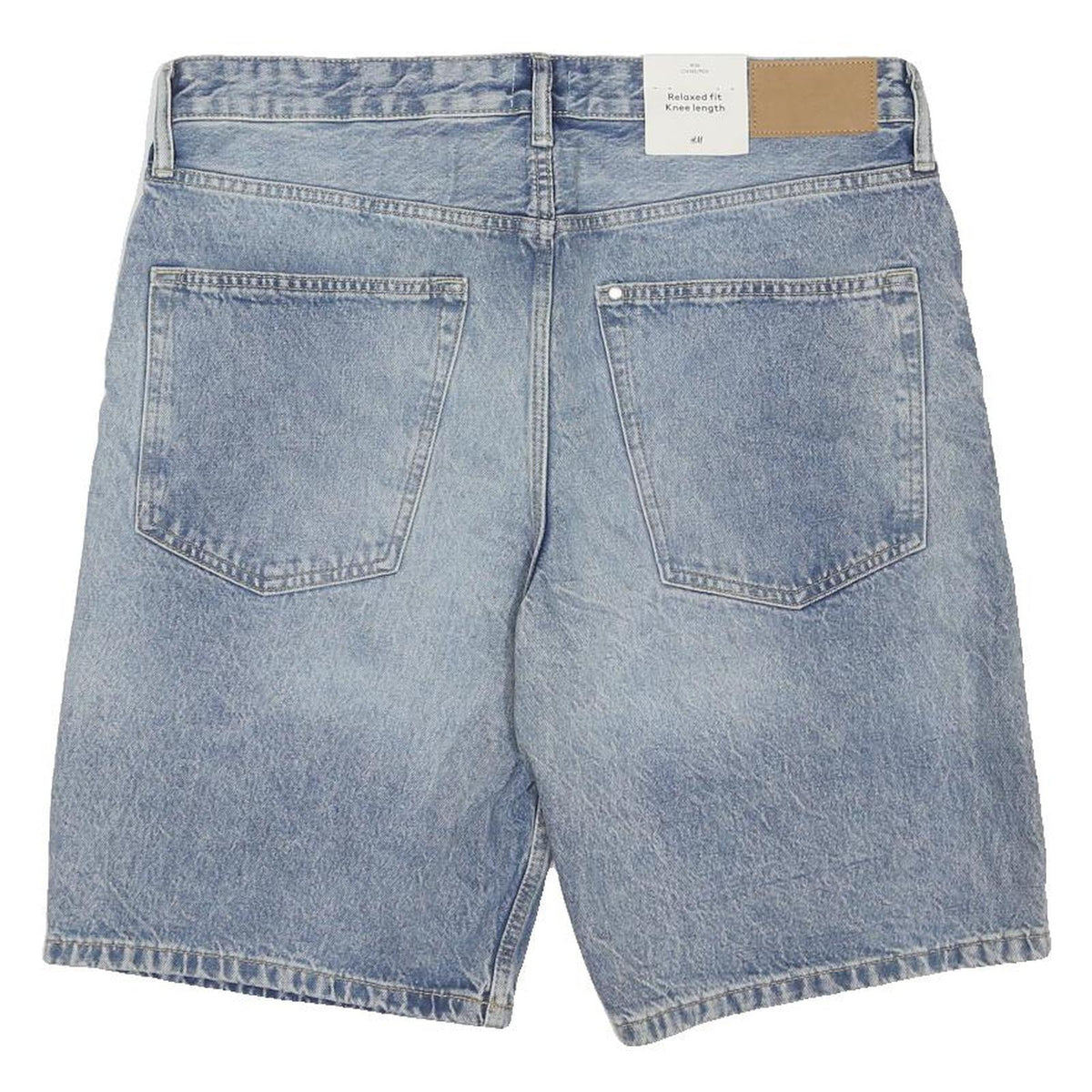 H&M Mens Denim Blue Shorts Relaxed Fit XL W38 Cotton Blend Casual Knee Length