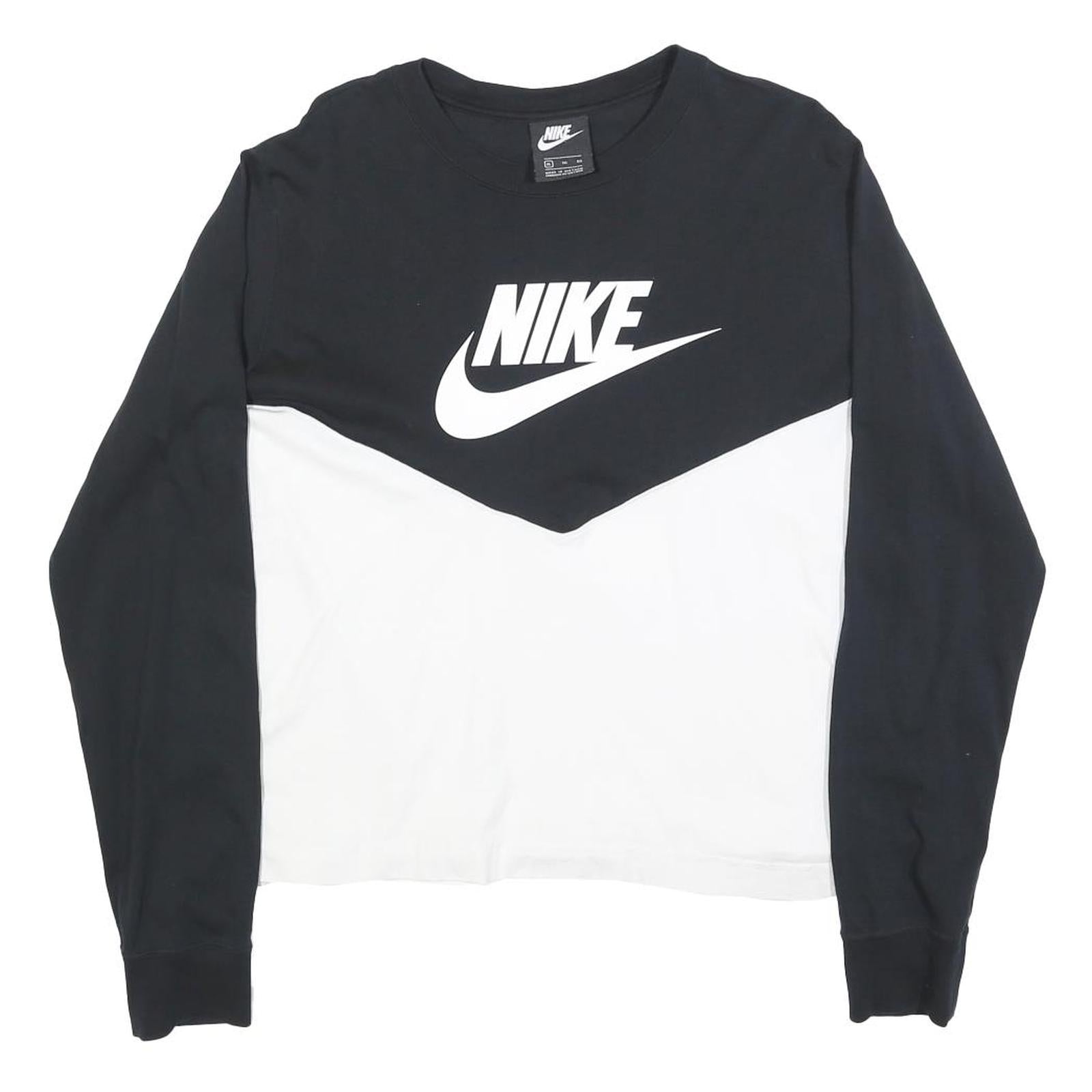 NIKE Womens Black & White Logo Graphic Long Sleeve Crew Neck T-Shirt XL