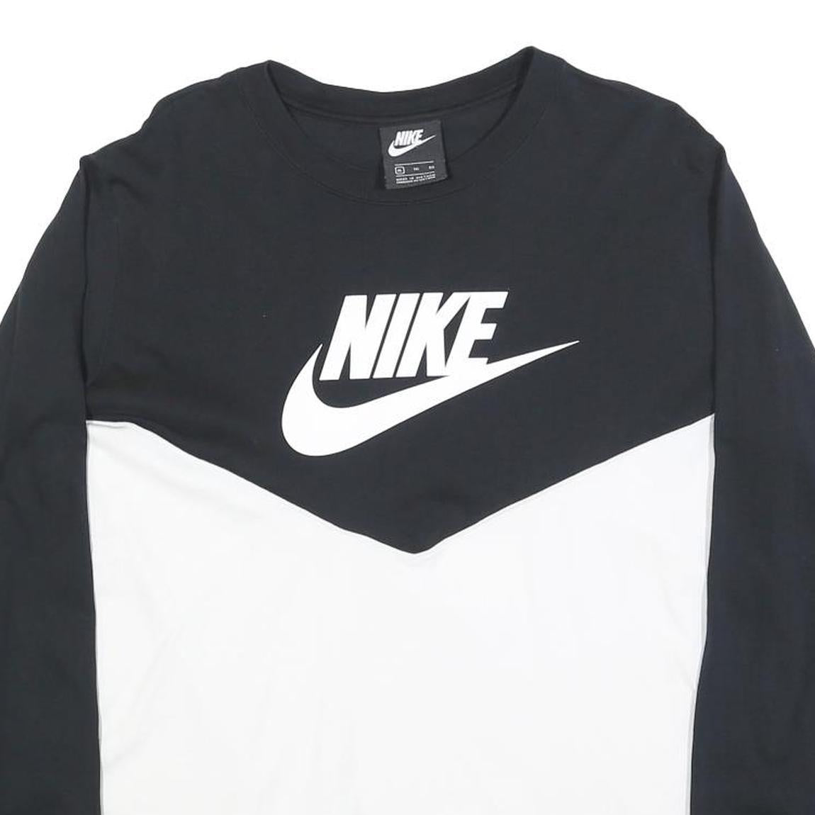NIKE Womens Black & White Logo Graphic Long Sleeve Crew Neck T-Shirt XL