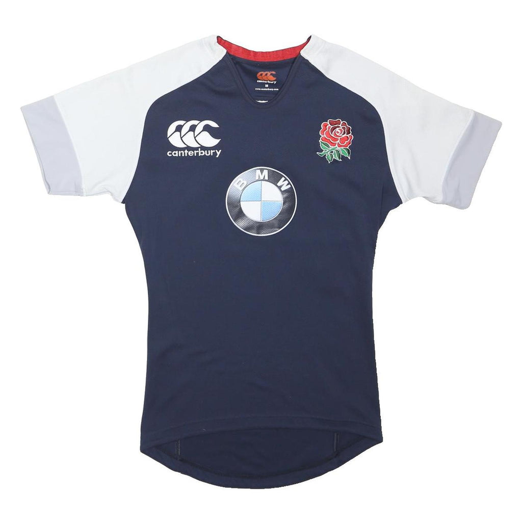 CANTERBURY Mens Navy & White Rugby Style T-Shirt M Short Sleeve Crew Neck Sports