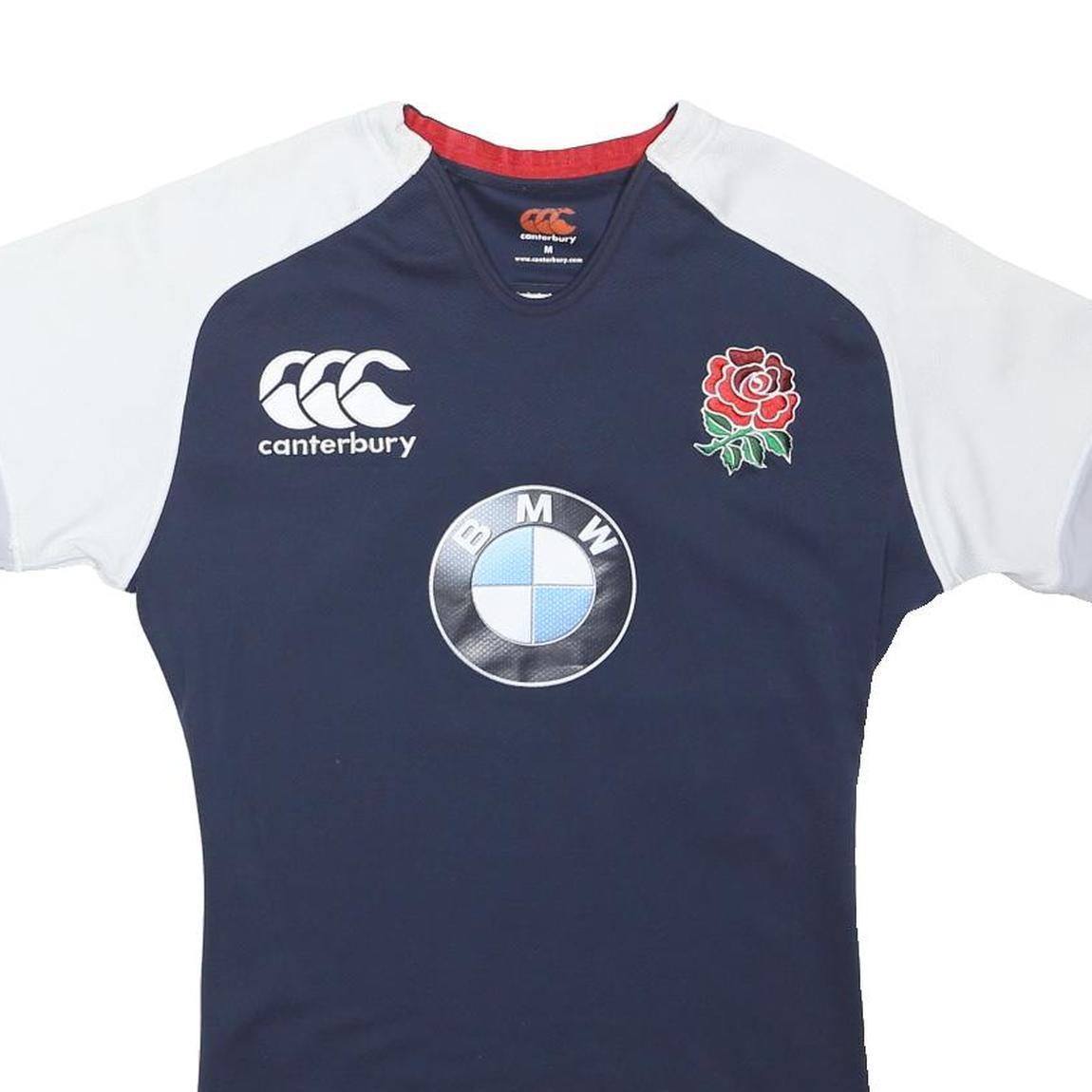 CANTERBURY Mens Navy & White Rugby Style T-Shirt M Short Sleeve Crew Neck Sports