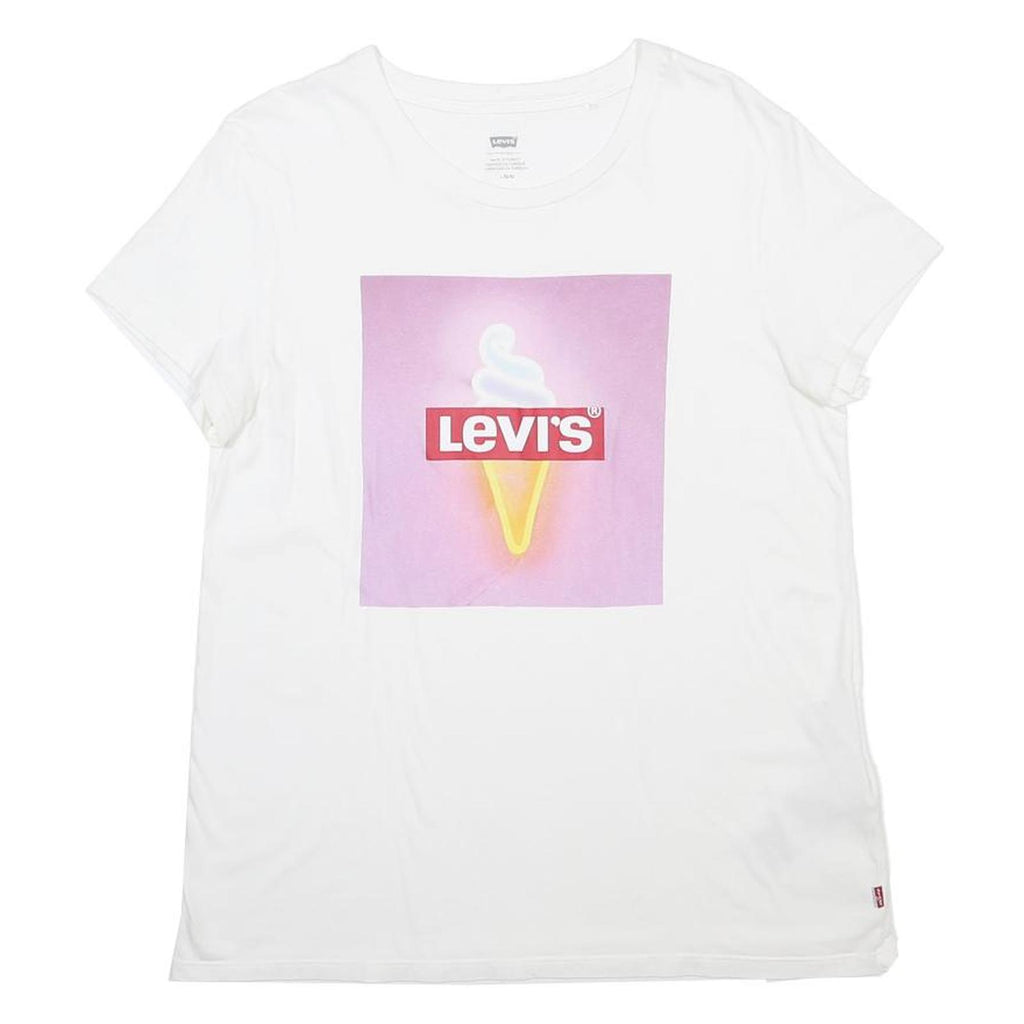LEVI'S Womens White Graphic T-Shirt S Short Sleeve Crew Neck Cotton Blend