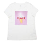 LEVI'S Womens White Graphic T-Shirt S Short Sleeve Crew Neck Cotton Blend