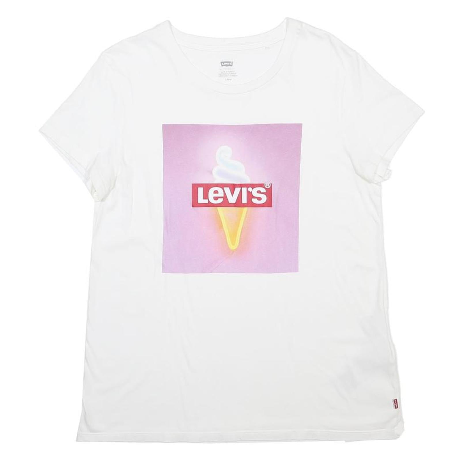 LEVI'S Womens White Graphic T-Shirt S Short Sleeve Crew Neck Cotton Blend