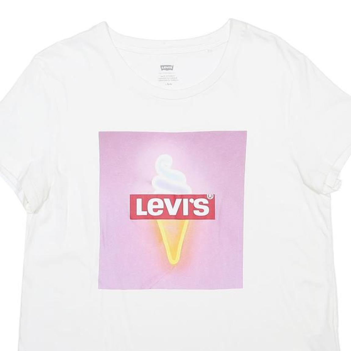 LEVI'S Womens White Graphic T-Shirt S Short Sleeve Crew Neck Cotton Blend