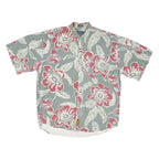 MUSKOKA Mens Green & Red Floral Cotton Shirt L Casual Summer Patterned