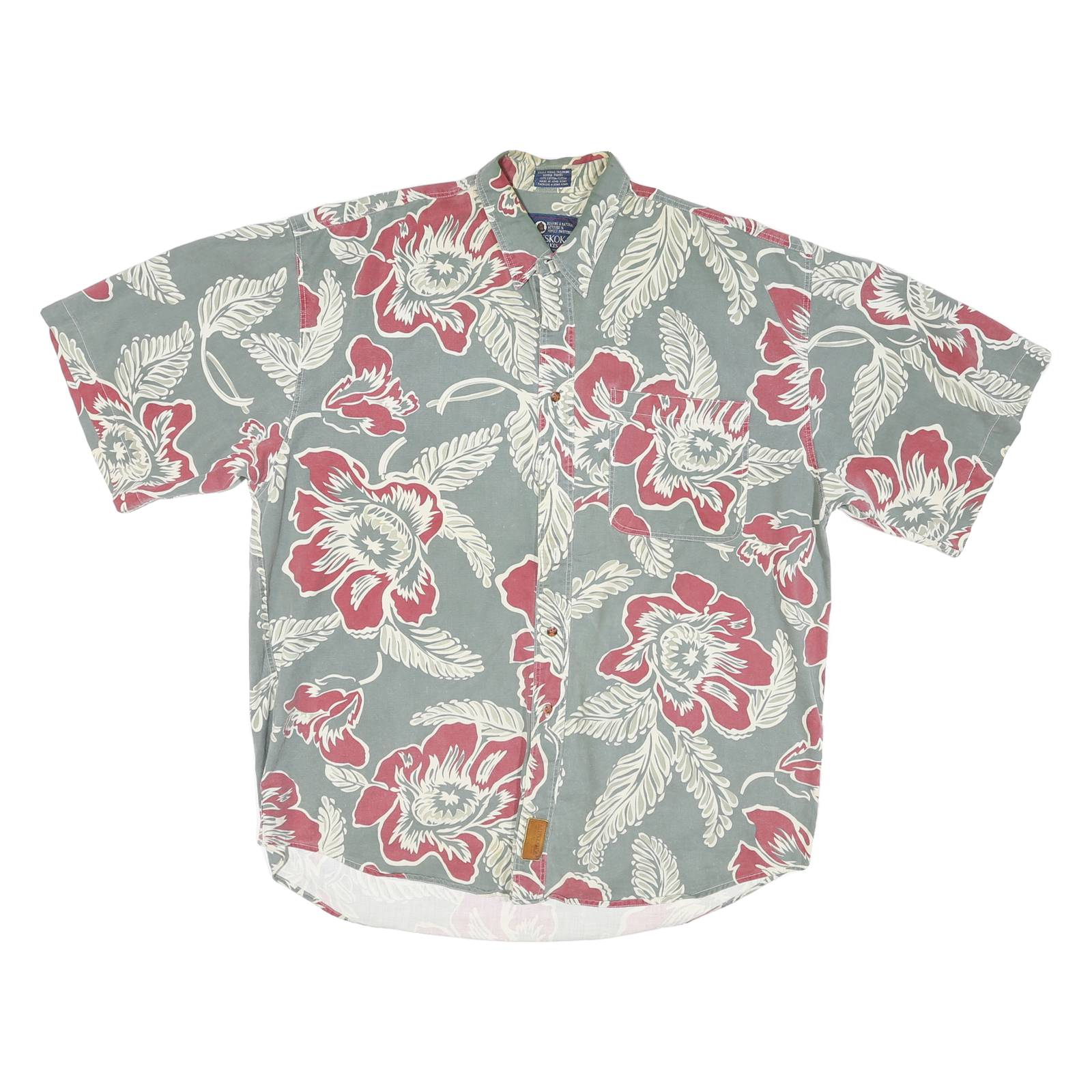 MUSKOKA Mens Green & Red Floral Cotton Shirt L Casual Summer Patterned