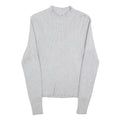 Womens Grey Plain Cotton Blend Casual Jumper Crew Neck Tight Knit M Lightweight