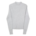 Womens Grey Plain Cotton Blend Casual Jumper Crew Neck Tight Knit M Lightweight