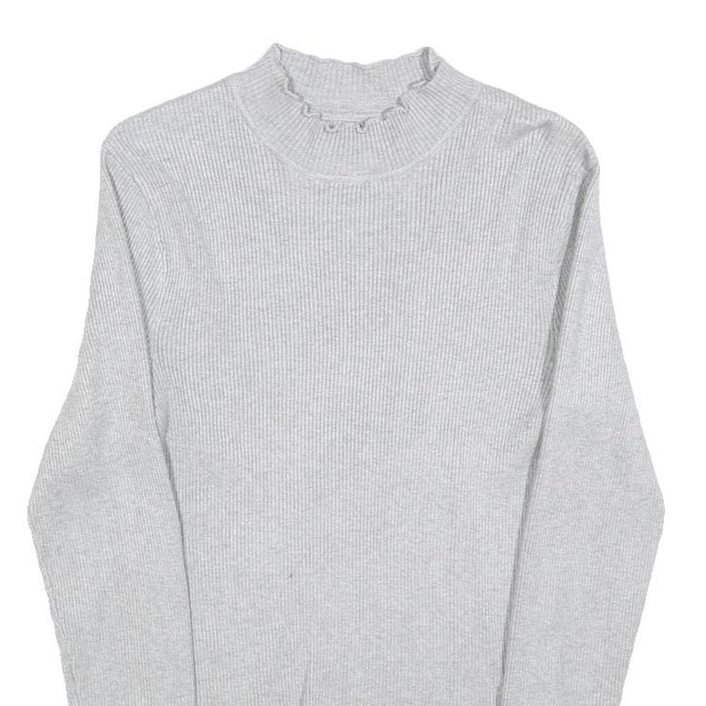 Womens Grey Plain Cotton Blend Casual Jumper Crew Neck Tight Knit M Lightweight
