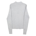 Womens Grey Plain Cotton Blend Casual Jumper Crew Neck Tight Knit M Lightweight