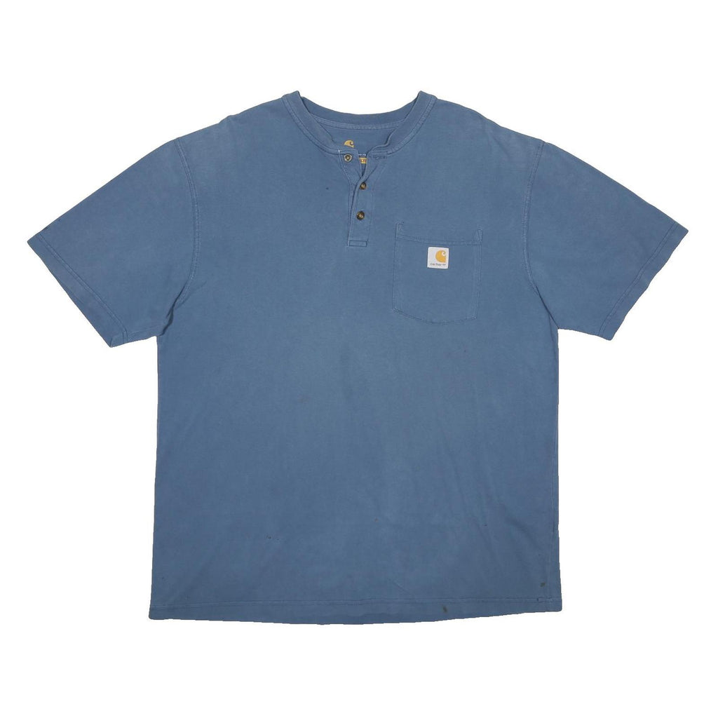 CARHARTT Mens Blue Henley T-Shirt L Short Sleeve Crew Neck Cotton Workwear