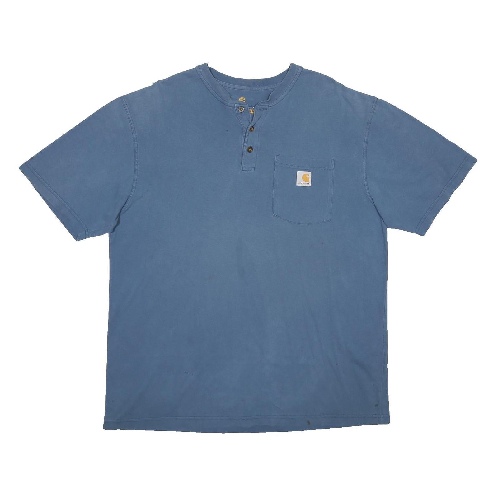 CARHARTT Mens Blue Henley T-Shirt L Short Sleeve Crew Neck Cotton Workwear