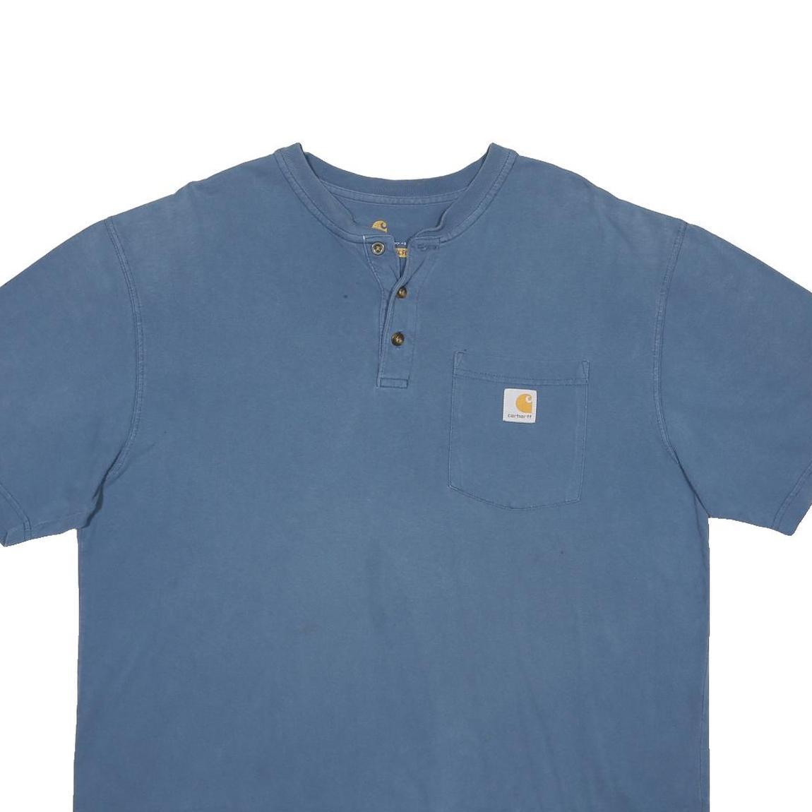 CARHARTT Mens Blue Henley T-Shirt L Short Sleeve Crew Neck Cotton Workwear