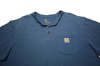 CARHARTT Mens Blue Henley T-Shirt L Short Sleeve Crew Neck Cotton Workwear