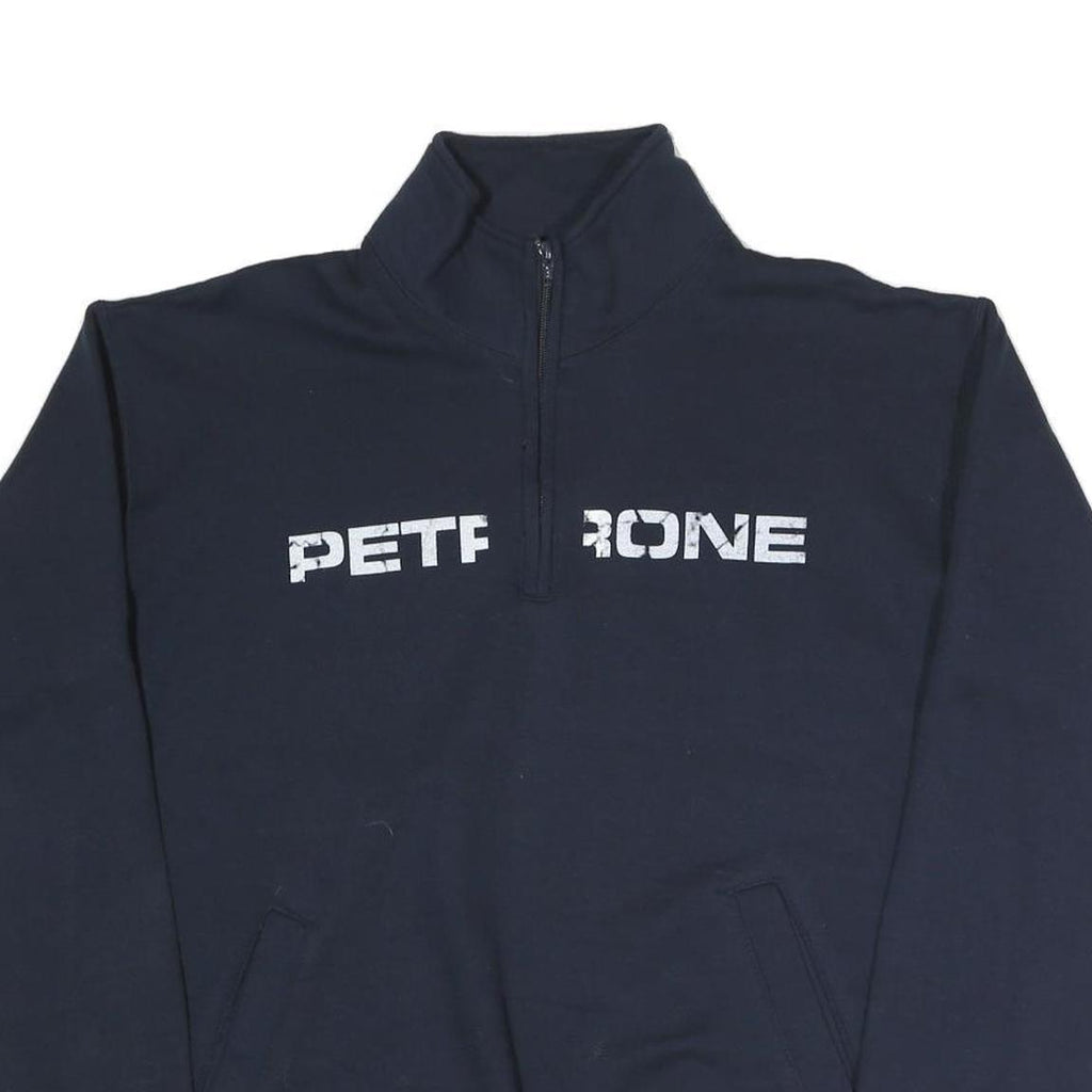 CHAMPION Mens Navy Blue Half Zip L Cotton Blend Pullover Sweatshirt