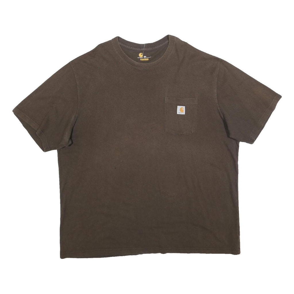 CARHARTT Mens Brown Pocket T-Shirt 2XL Short Sleeve Crew Neck Workwear Casual