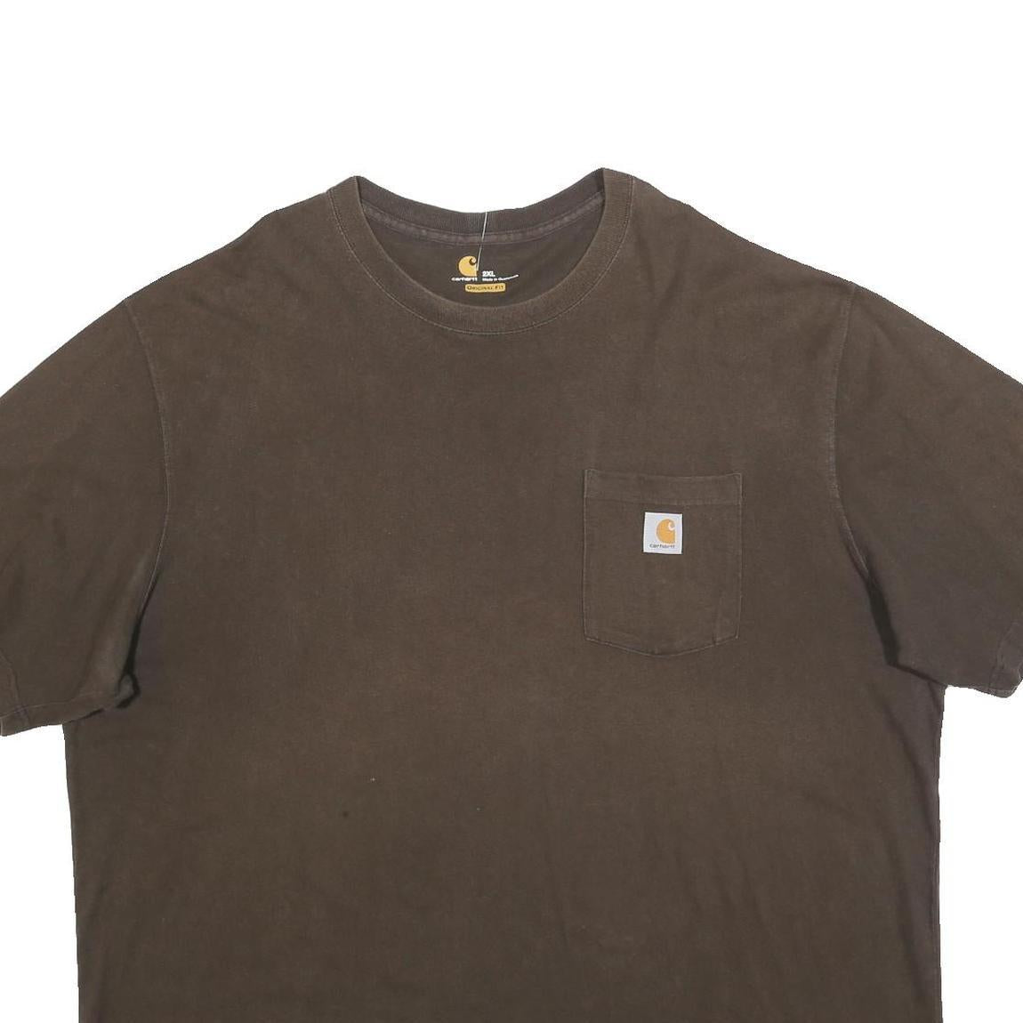 CARHARTT Mens Brown Pocket T-Shirt 2XL Short Sleeve Crew Neck Workwear Casual