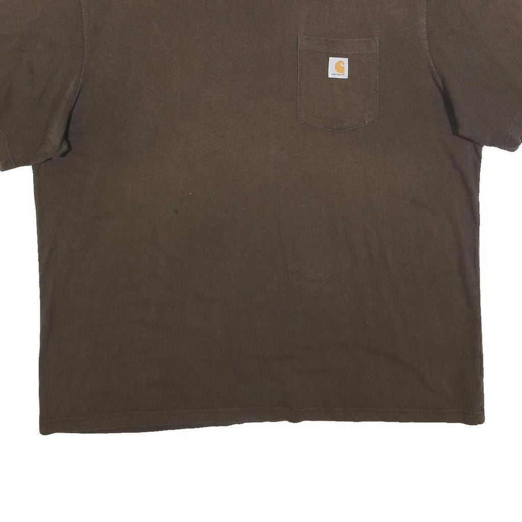 CARHARTT Mens Brown Pocket T-Shirt 2XL Short Sleeve Crew Neck Workwear Casual