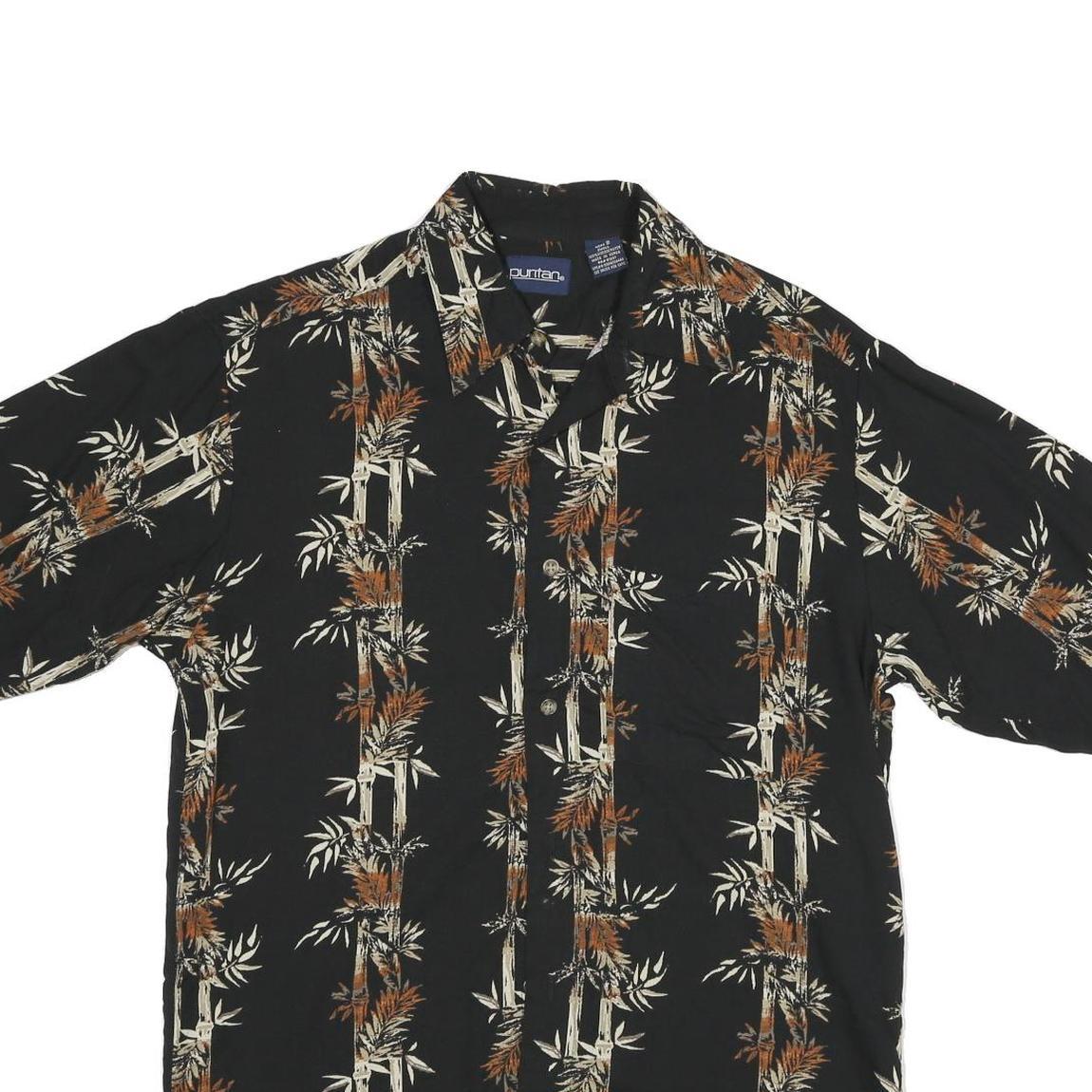 PURITAN Mens Black & Brown Viscose Casual Shirt S Short Sleeve Button