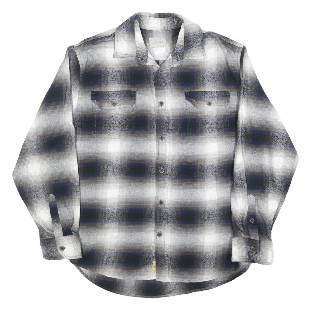 JACHS Mens Blue Black White Plaid Shirt L Cotton Blend Casual Button Front