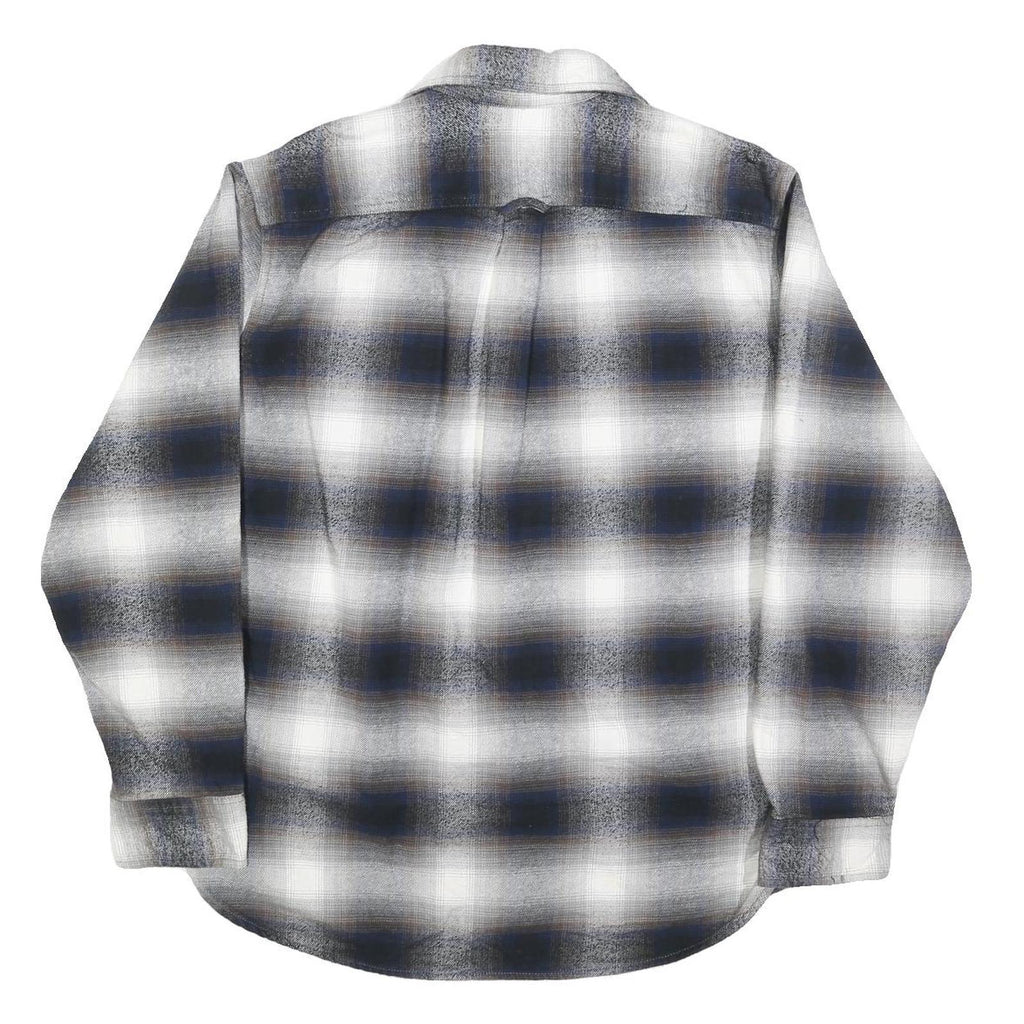 JACHS Mens Blue Black White Plaid Shirt L Cotton Blend Casual Button Front