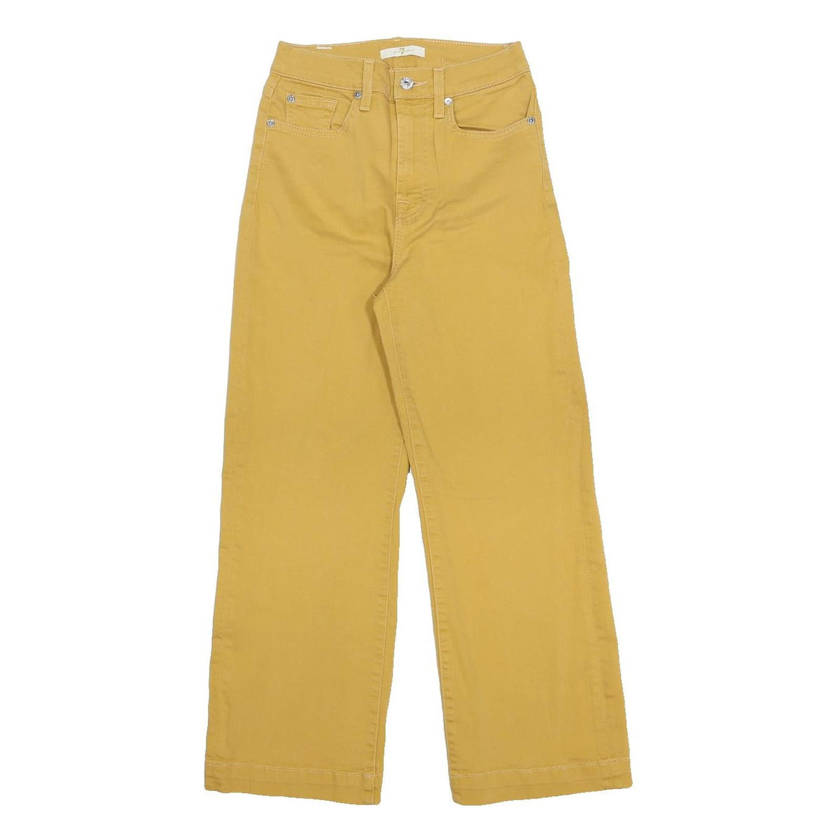 7 FOR ALL MANKIND Womens Relaxed Yellow Cotton Blend Jeans W23 L26 Wide Leg Zip