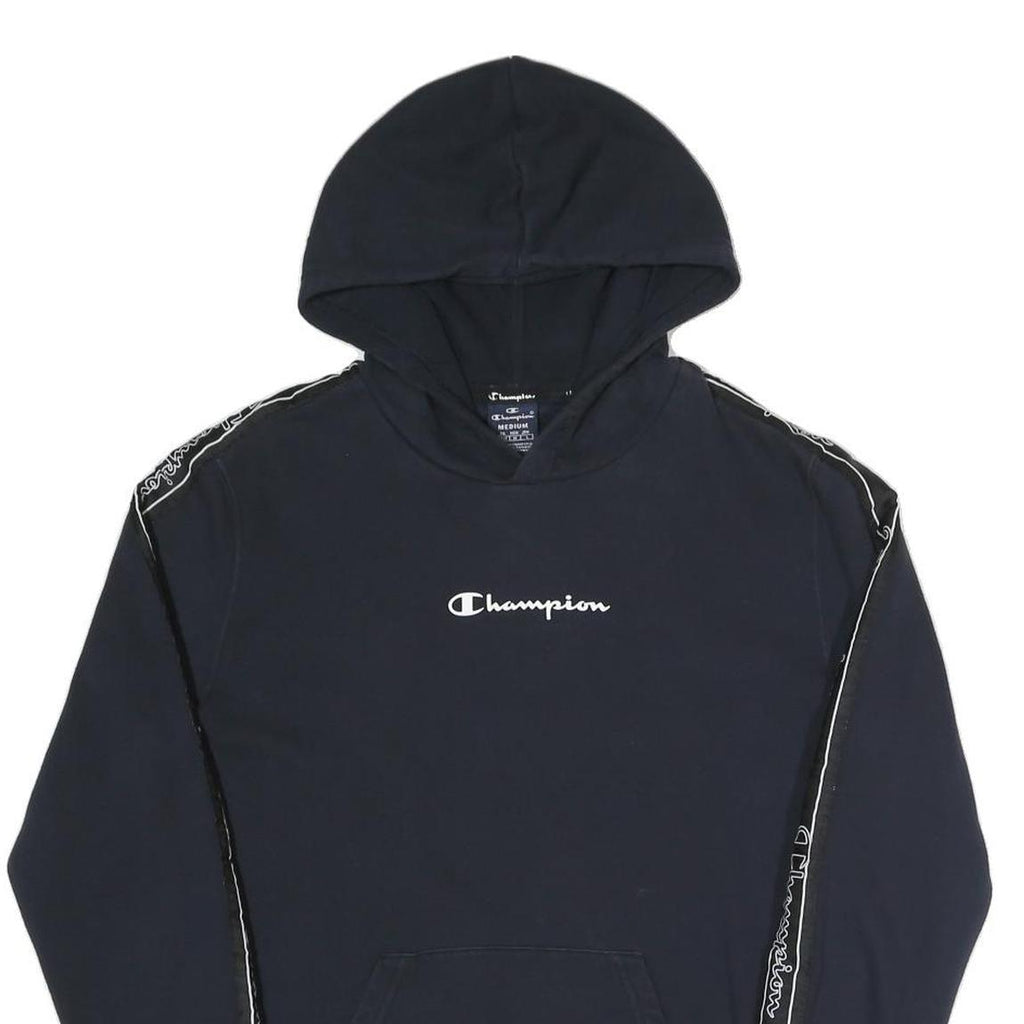 CHAMPION Mens Navy Blue Hoodie M Cotton Blend Pullover With Logo Tape