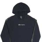 CHAMPION Mens Navy Blue Hoodie M Cotton Blend Pullover With Logo Tape