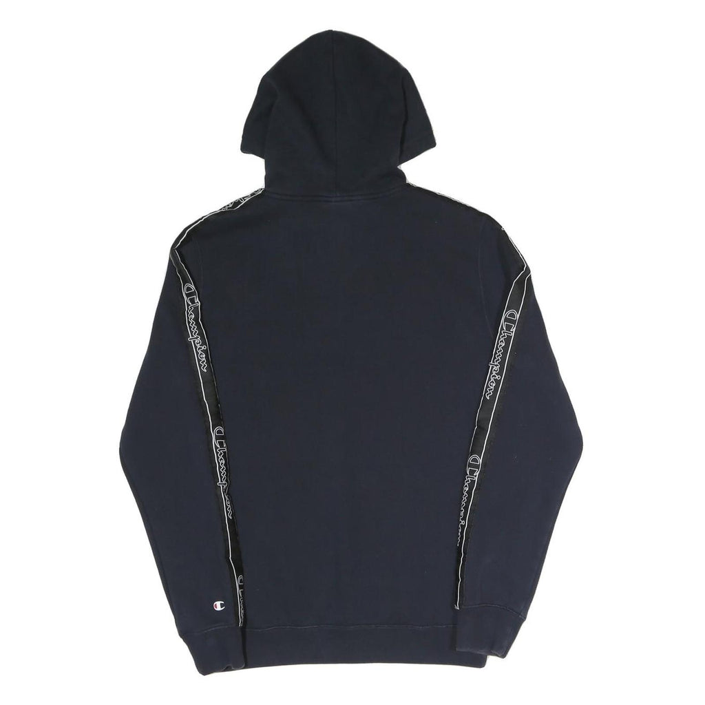 CHAMPION Mens Navy Blue Hoodie M Cotton Blend Pullover With Logo Tape