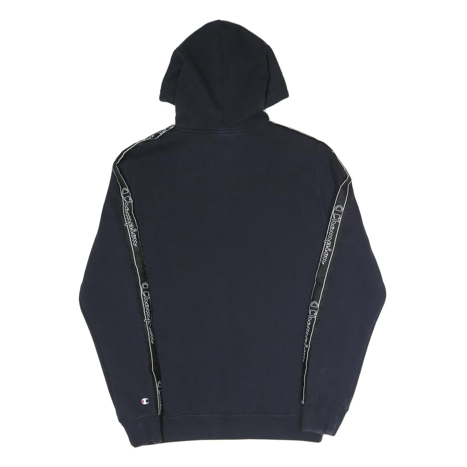 CHAMPION Mens Navy Blue Hoodie M Cotton Blend Pullover With Logo Tape