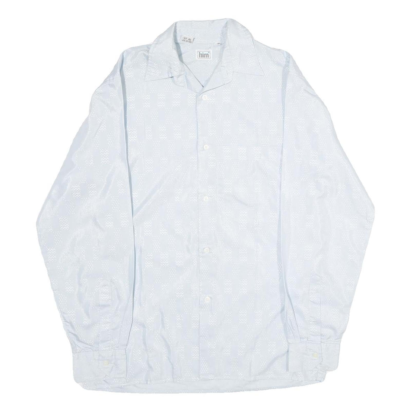 HIM Mens White Patterned Shirt S Long Sleeve Cotton Blend Button Up Casual