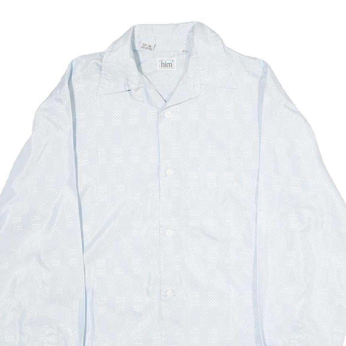 HIM Mens White Patterned Shirt S Long Sleeve Cotton Blend Button Up Casual