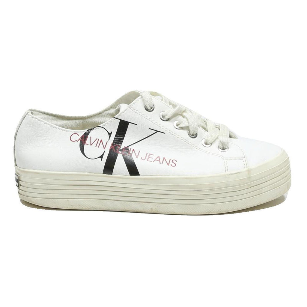 CALVIN KLEIN JEANS Womens Lace-Up Trainers White Leather UK 7 Platform Casual