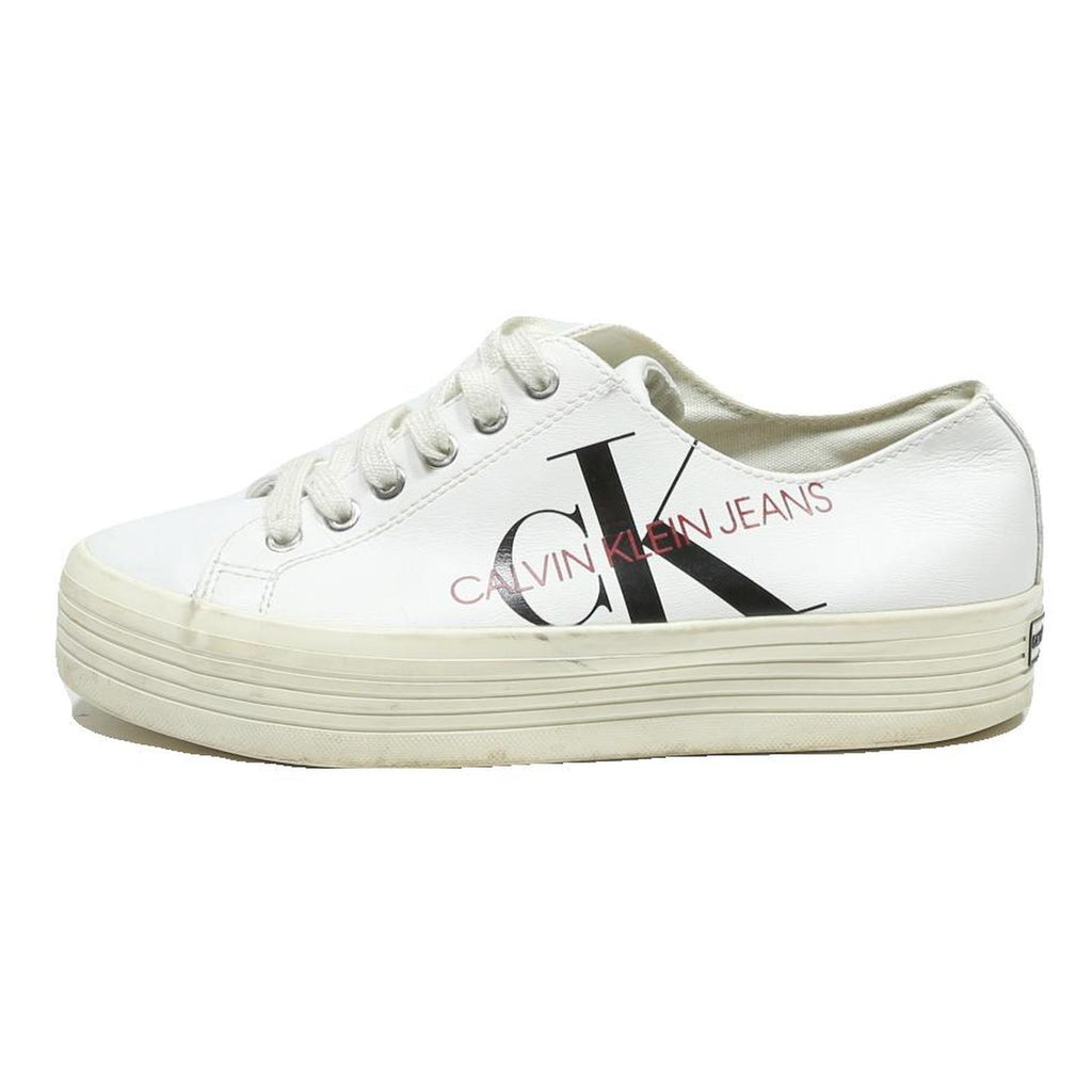 CALVIN KLEIN JEANS Womens Lace-Up Trainers White Leather UK 7 Platform Casual