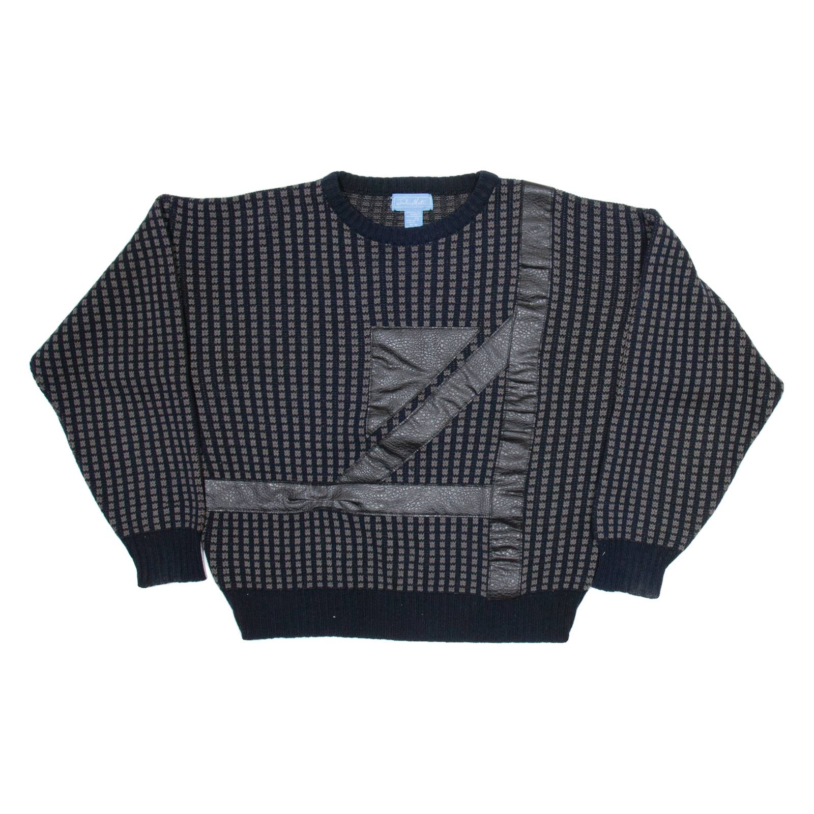 JULIO MATI Mens Patterned Jumper Black Geometric Tight Knit M