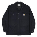 CARHARTT WIP Mens Black Wool Blend Workwear Jacket L Woven Zip Point Collar