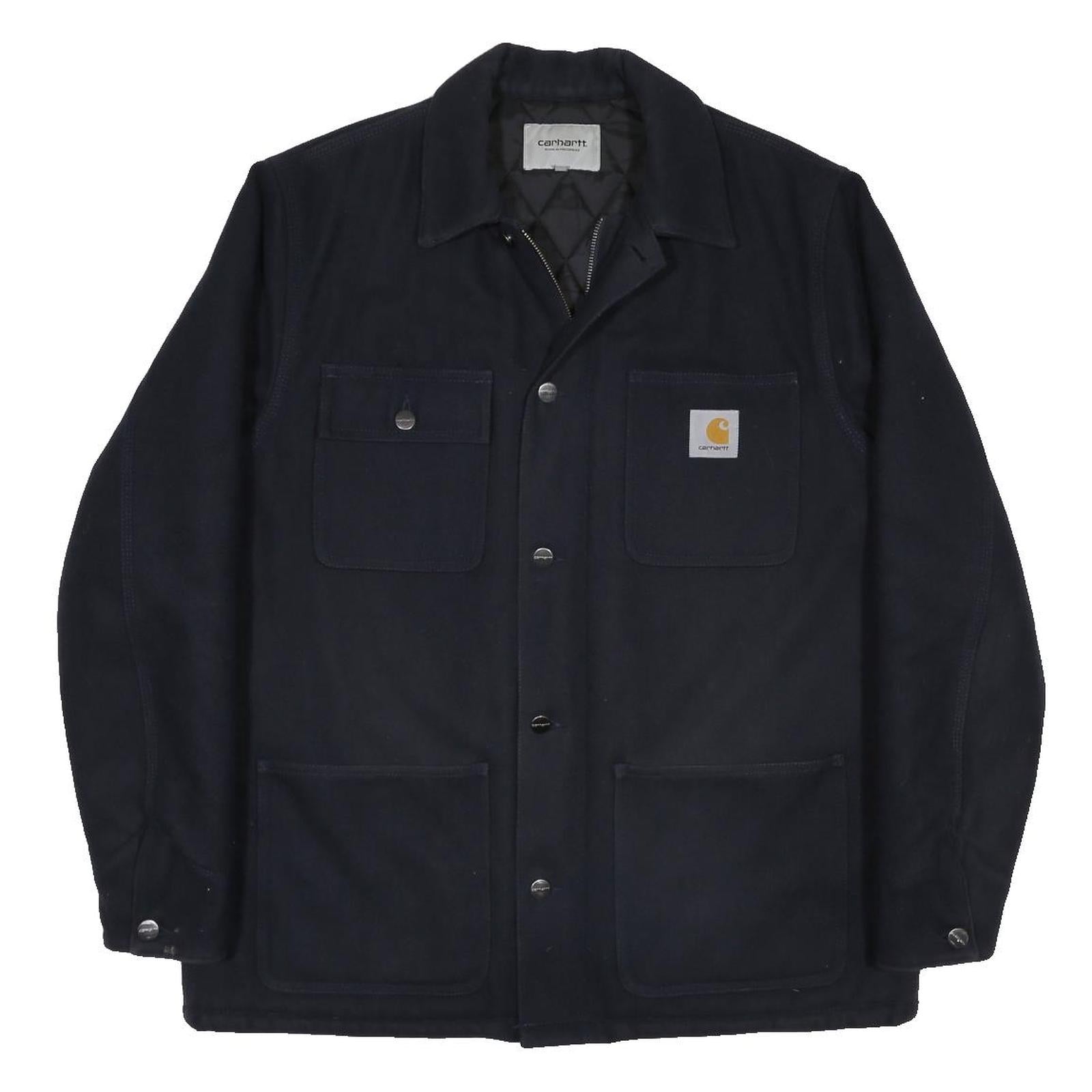 CARHARTT WIP Mens Black Wool Blend Workwear Jacket L Woven Zip Point Collar