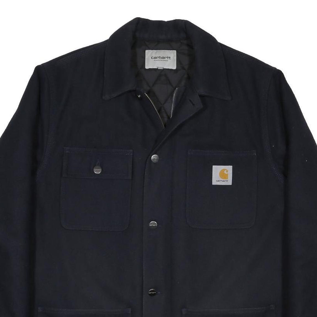 CARHARTT WIP Mens Black Wool Blend Workwear Jacket L Woven Zip Point Collar