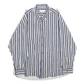 TRIBUTE Mens Blue Beige Stripe Shirt XL Cotton Long Sleeve Casual Buttoned