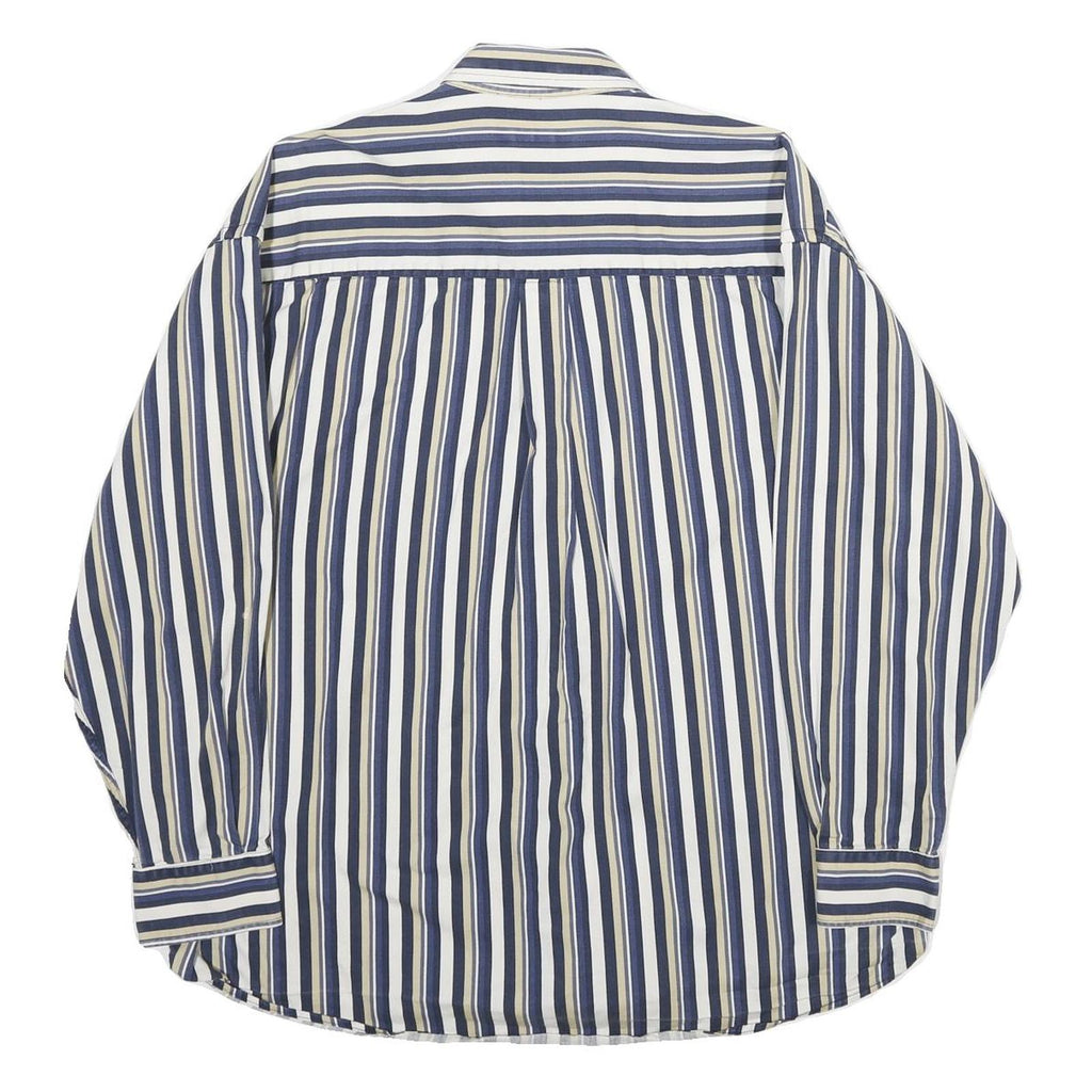 TRIBUTE Mens Blue Beige Stripe Shirt XL Cotton Long Sleeve Casual Buttoned