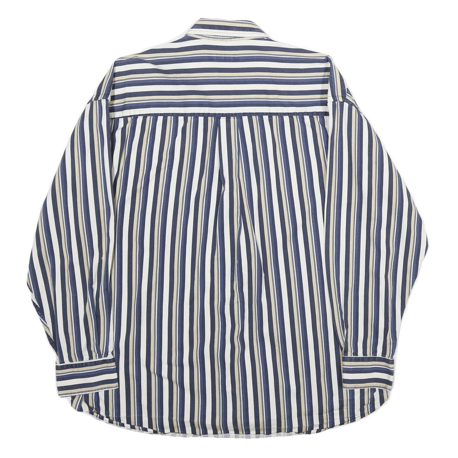 TRIBUTE Mens Blue Beige Stripe Shirt XL Cotton Long Sleeve Casual Buttoned