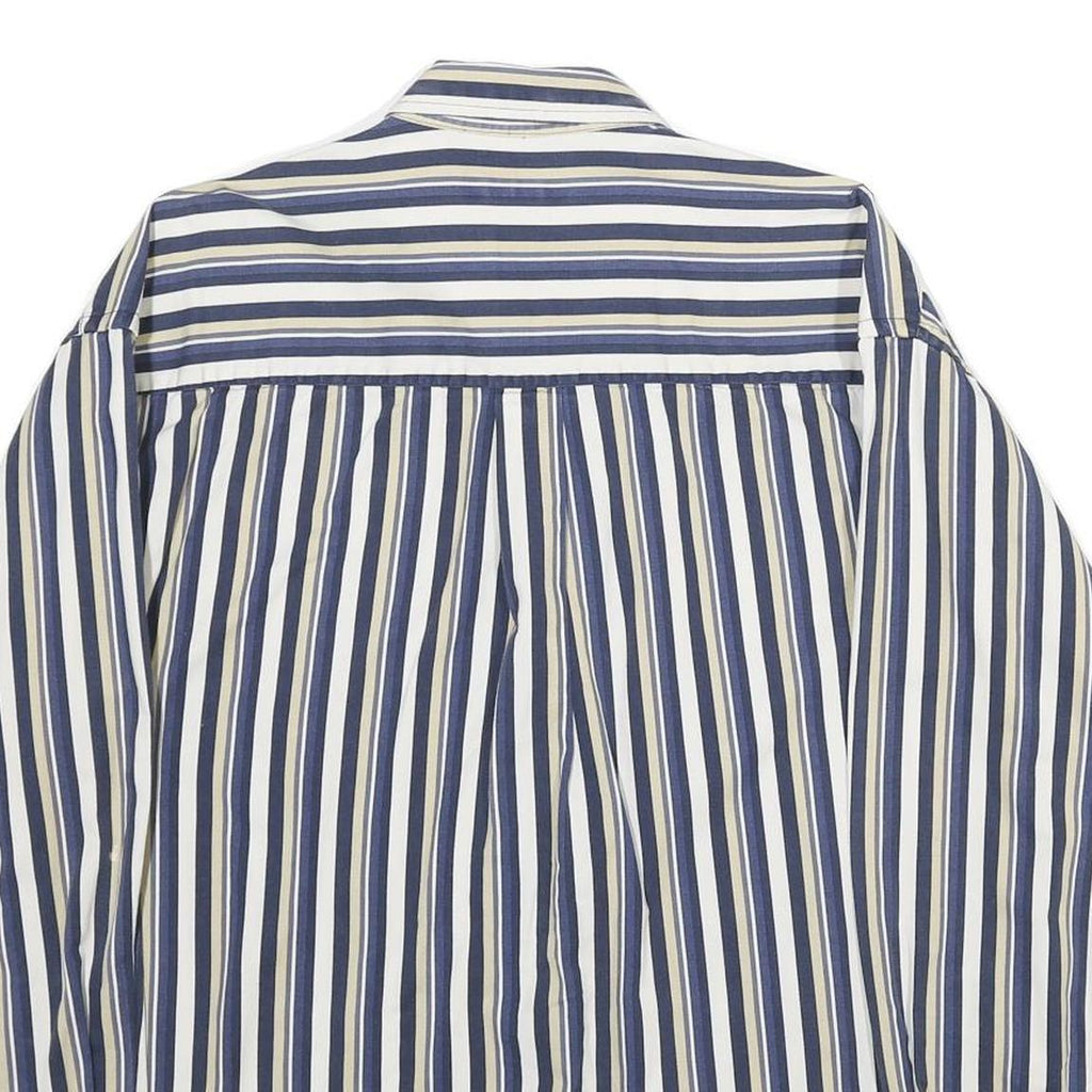TRIBUTE Mens Blue Beige Stripe Shirt XL Cotton Long Sleeve Casual Buttoned
