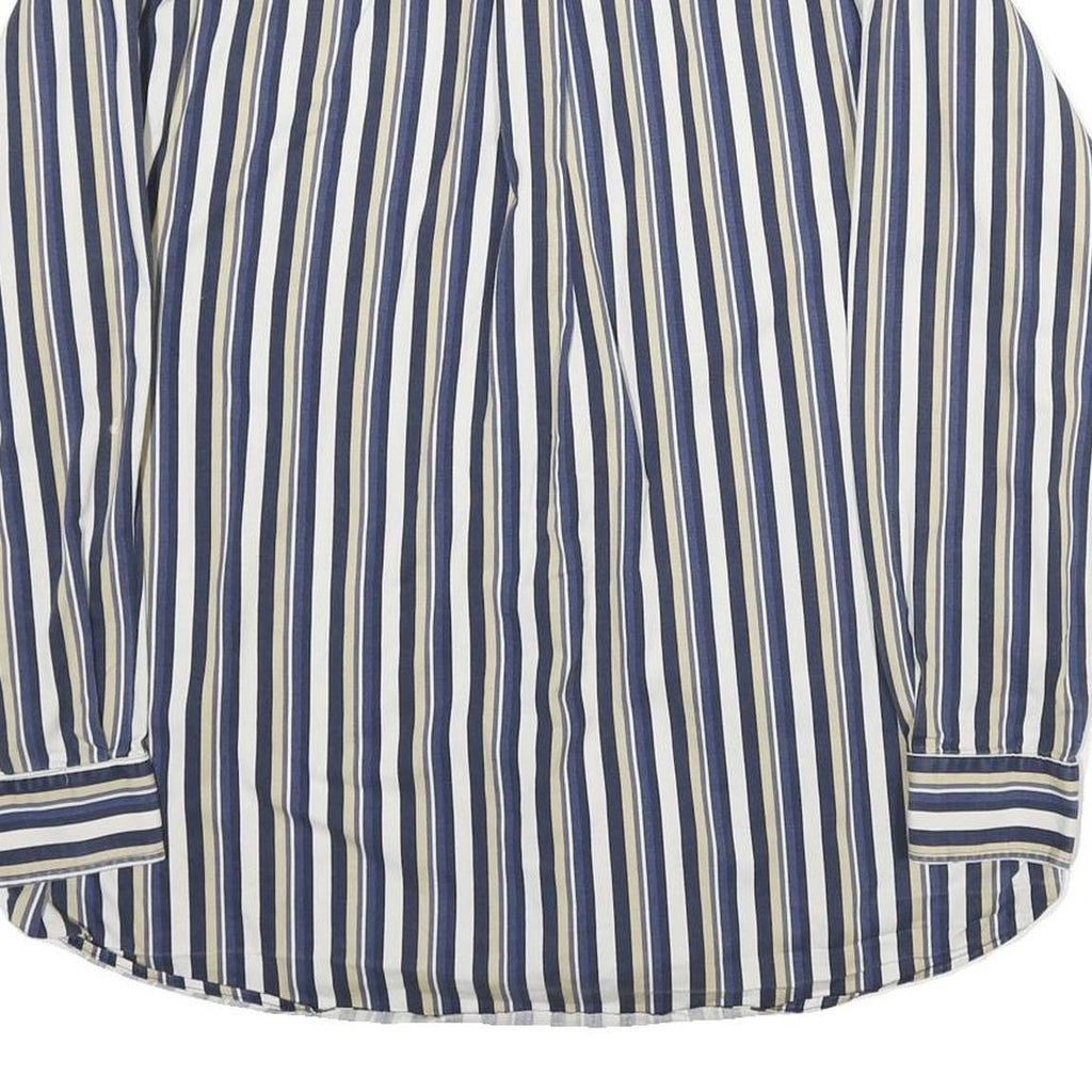 TRIBUTE Mens Blue Beige Stripe Shirt XL Cotton Long Sleeve Casual Buttoned