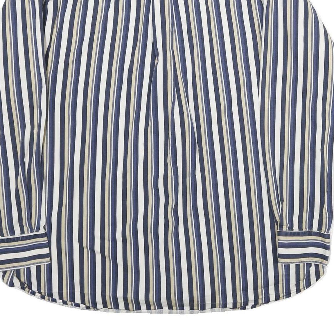 TRIBUTE Mens Blue Beige Stripe Shirt XL Cotton Long Sleeve Casual Buttoned